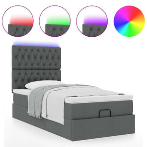 Οθωμανικό κρεβάτι με στρώμα & LEDs Σκούρο γκρι 90x190cm ύφασμα - Pakobazaar