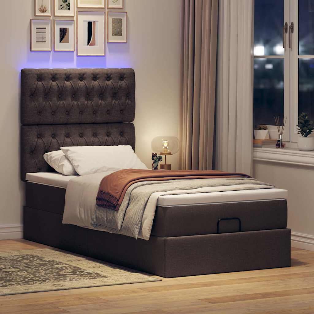 Οθωμανικό κρεβάτι με στρώμα & LEDs Σκούρο καφέ 90x190cm ύφασμα - Pakobazaar