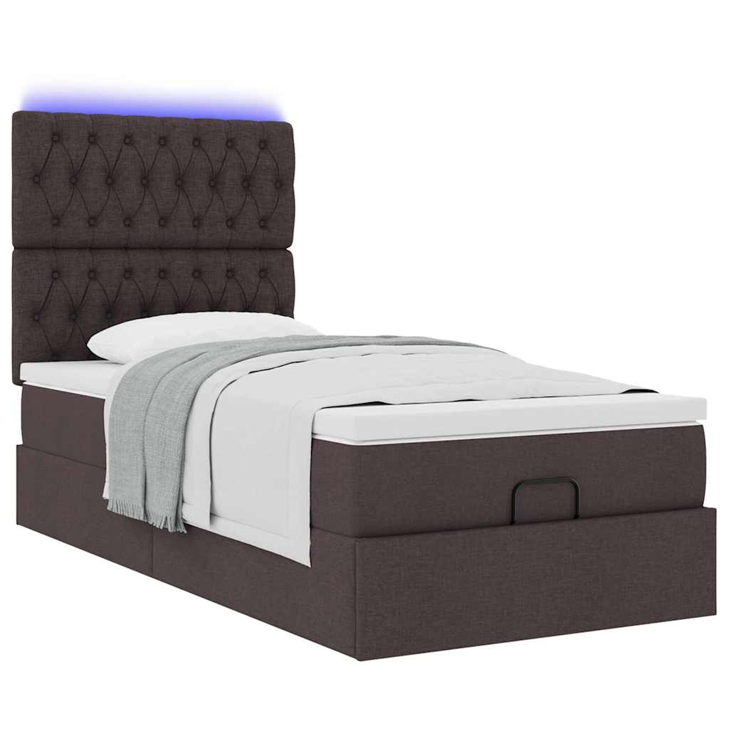 Οθωμανικό κρεβάτι με στρώμα & LEDs Σκούρο καφέ 90x190cm ύφασμα - Pakobazaar