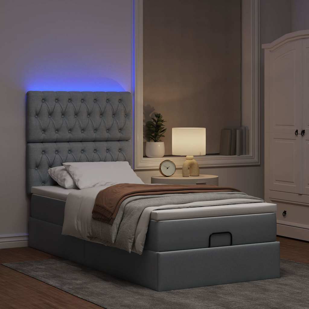 Οθωμανικό κρεβάτι με στρώμα & LEDs Ανοιχτό γκρι 90x200cm Ύφασμα - Pakobazaar