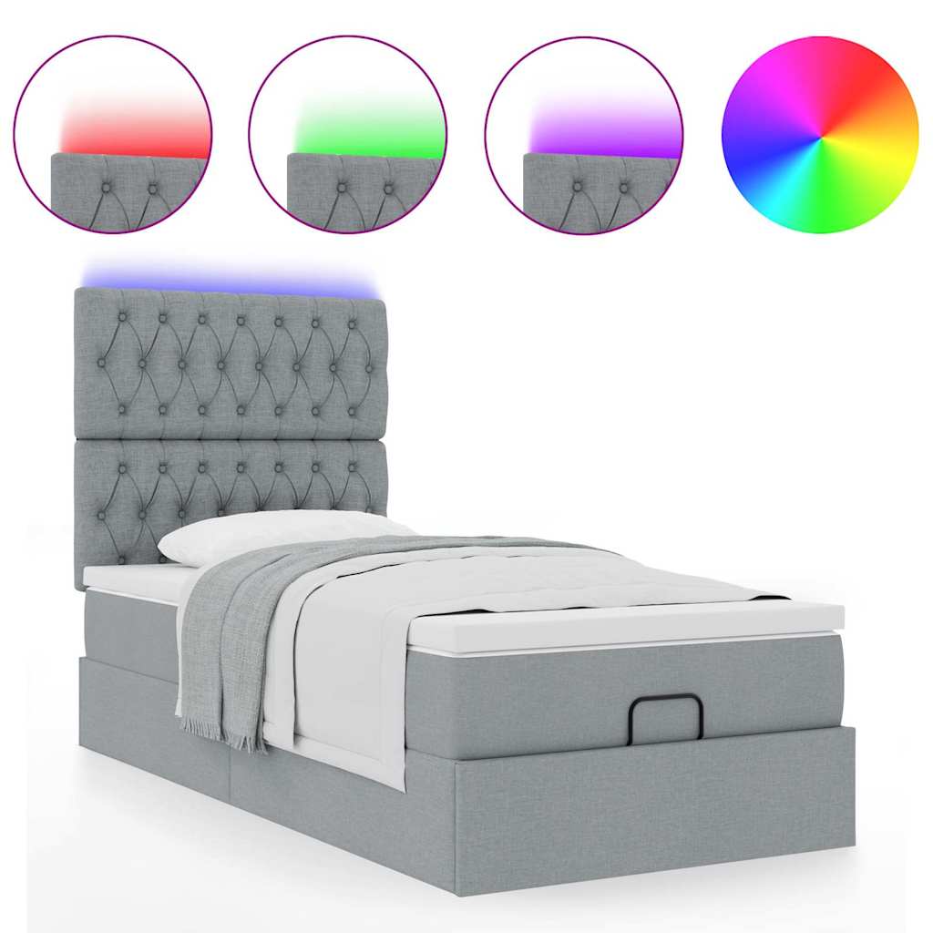 Οθωμανικό κρεβάτι με στρώμα & LEDs Ανοιχτό γκρι 90x200cm Ύφασμα - Pakobazaar