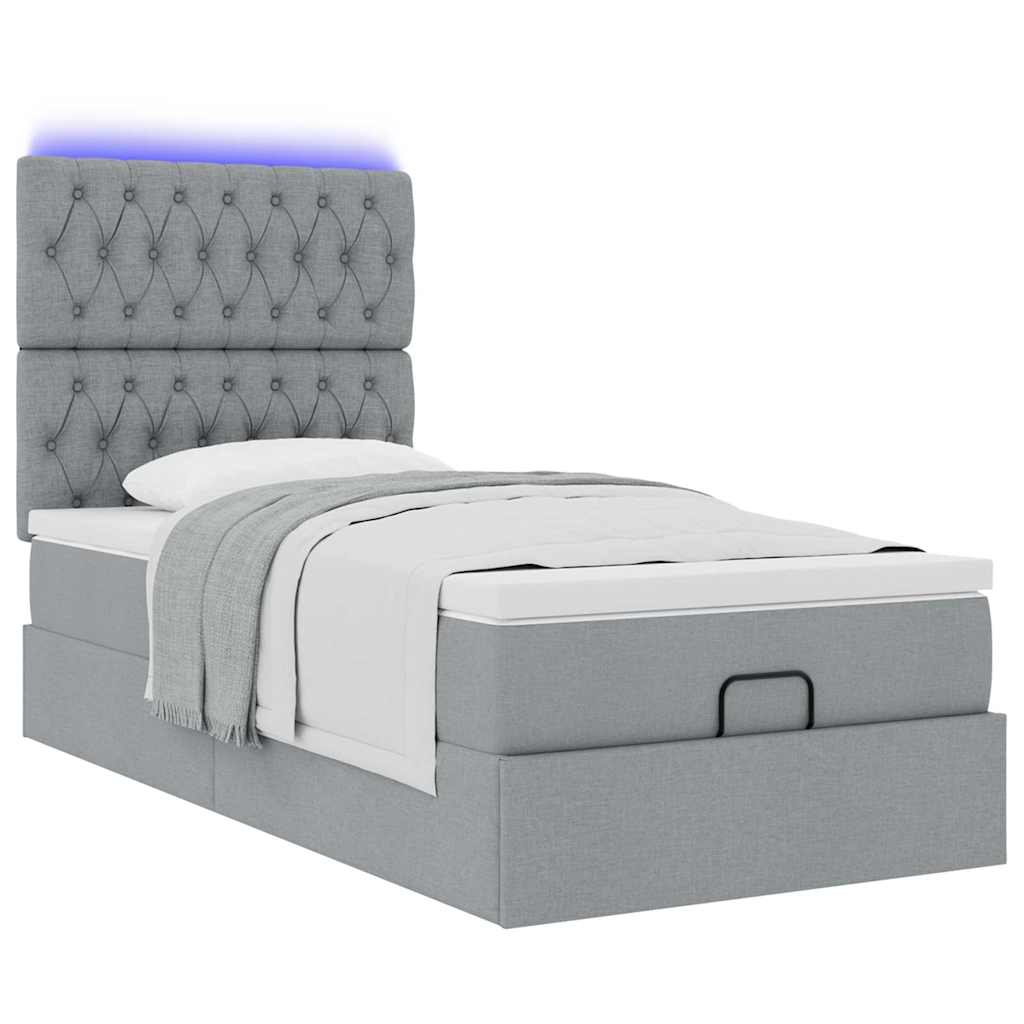 Οθωμανικό κρεβάτι με στρώμα & LEDs Ανοιχτό γκρι 90x200cm Ύφασμα - Pakobazaar