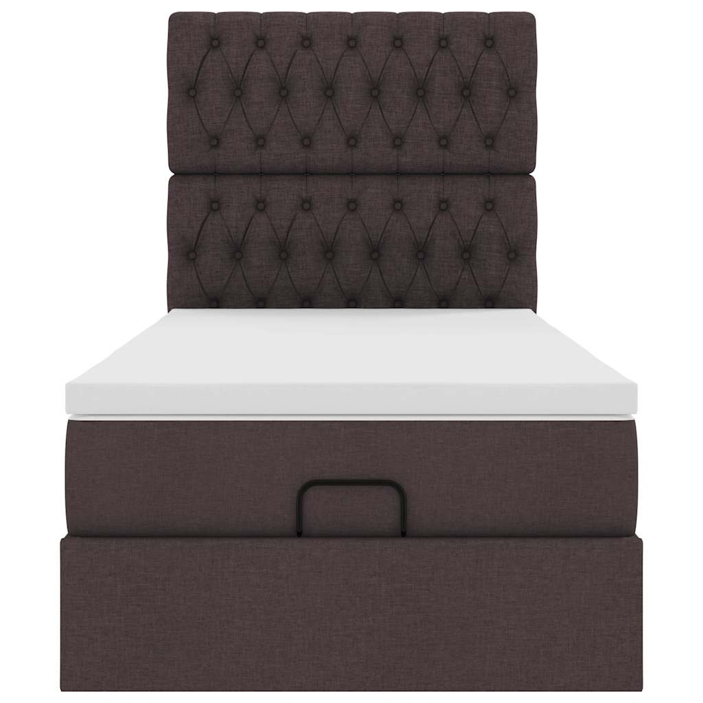 Οθωμανικό κρεβάτι με στρώμα & LEDs Σκούρο καφέ 90x200 cm Ύφασμα