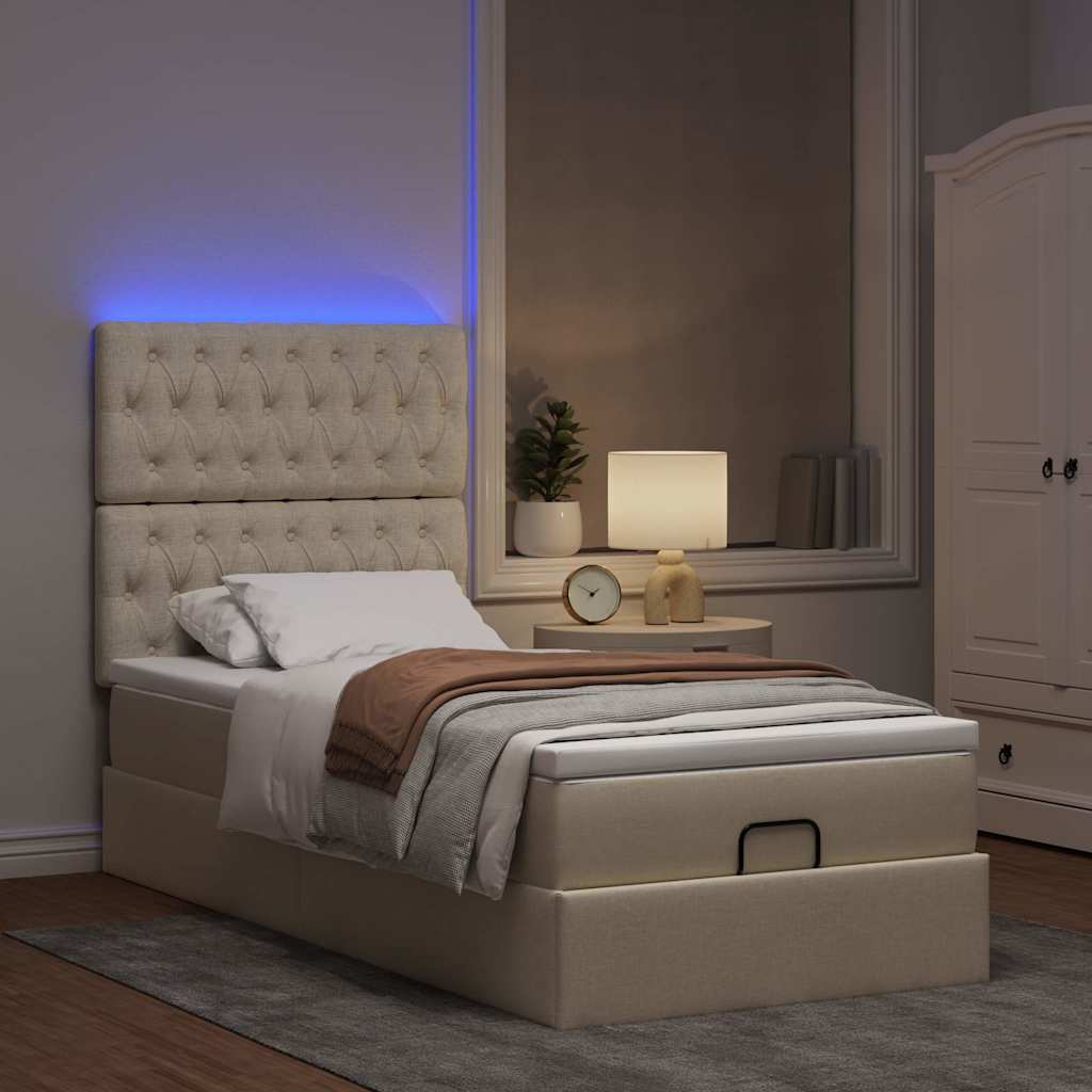 Οθωμανικό κρεβάτι με στρώμα & LEDs Cream 90x200 cm Ύφασμα - Pakobazaar