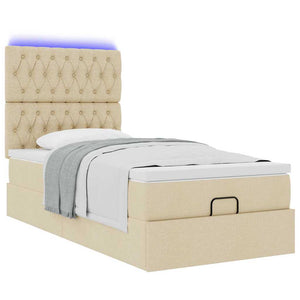 Οθωμανικό κρεβάτι με στρώμα & LEDs Cream 90x200 cm Ύφασμα - Pakobazaar