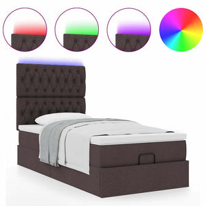 Οθωμανικό κρεβάτι με στρώμα & LEDs Σκούρο καφέ 100x200cm Ύφασμα - Pakobazaar
