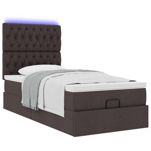 Οθωμανικό κρεβάτι με στρώμα & LEDs Σκούρο καφέ 100x200cm Ύφασμα - Pakobazaar