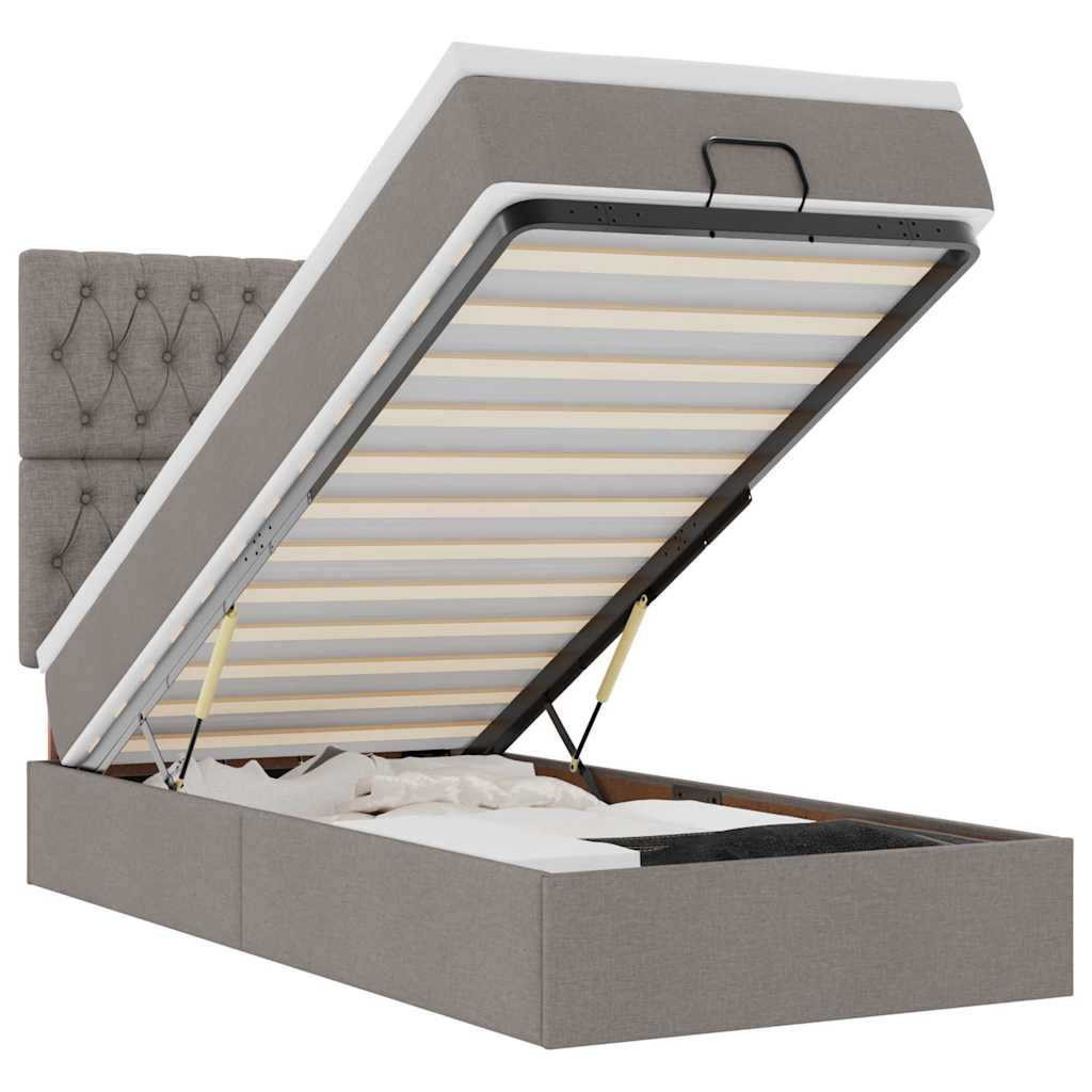 Οθωμανικό κρεβάτι με στρώμα & LEDs Taupe 100x200 cm Ύφασμα - Pakobazaar