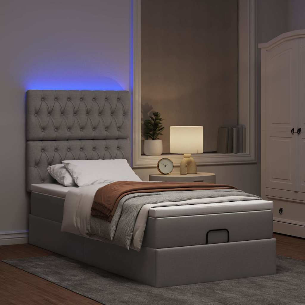 Οθωμανικό κρεβάτι με στρώμα & LEDs Taupe 100x200 cm Ύφασμα - Pakobazaar