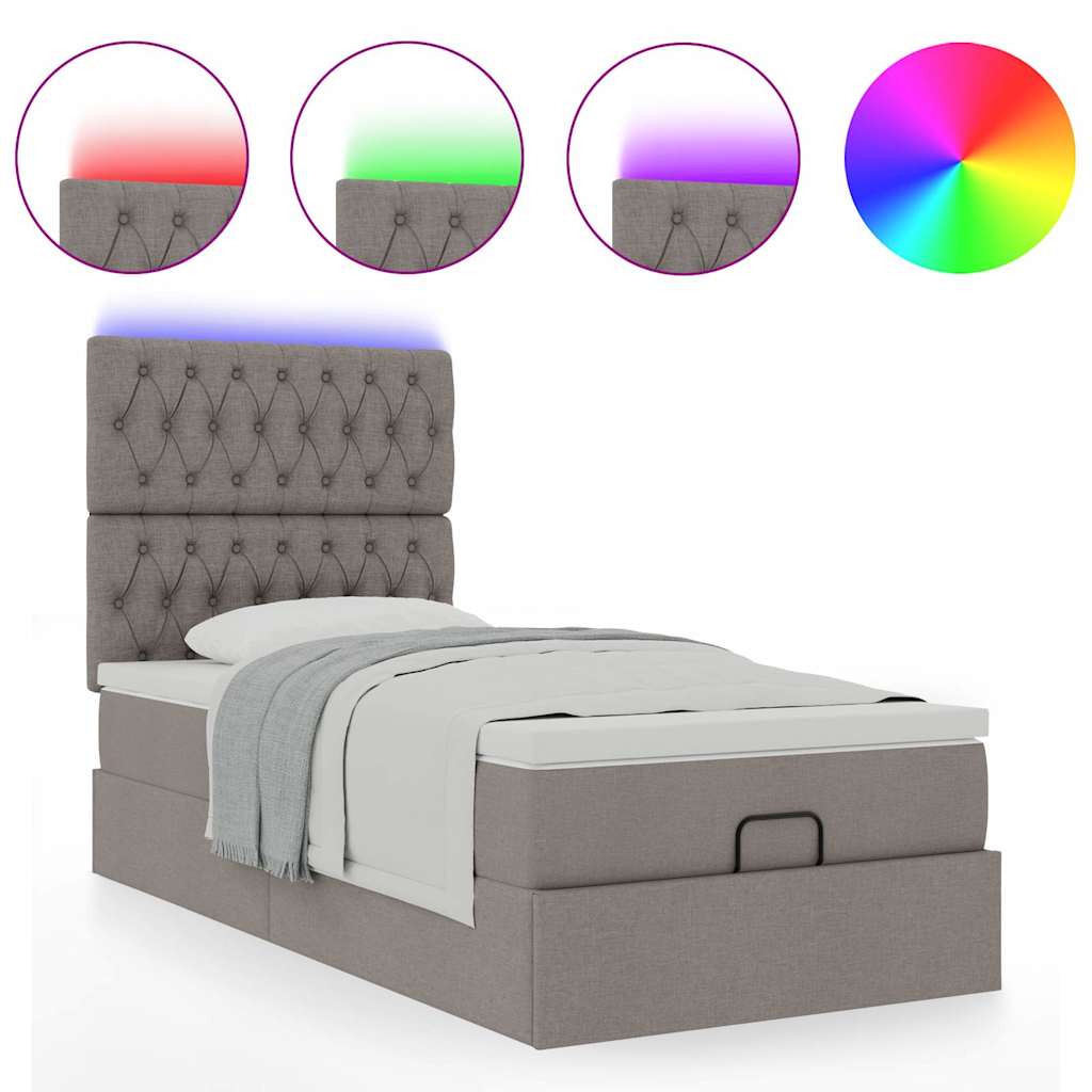 Οθωμανικό κρεβάτι με στρώμα & LEDs Taupe 100x200 cm Ύφασμα - Pakobazaar