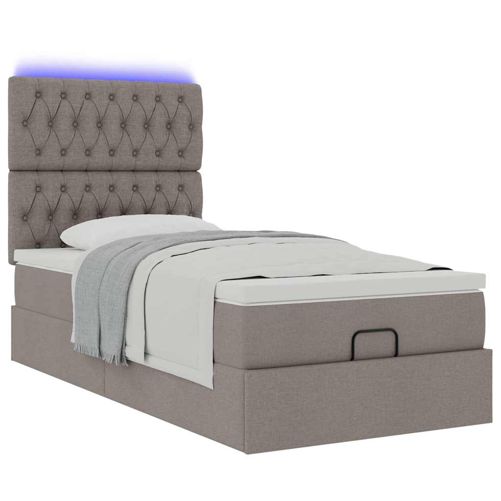 Οθωμανικό κρεβάτι με στρώμα & LEDs Taupe 100x200 cm Ύφασμα - Pakobazaar