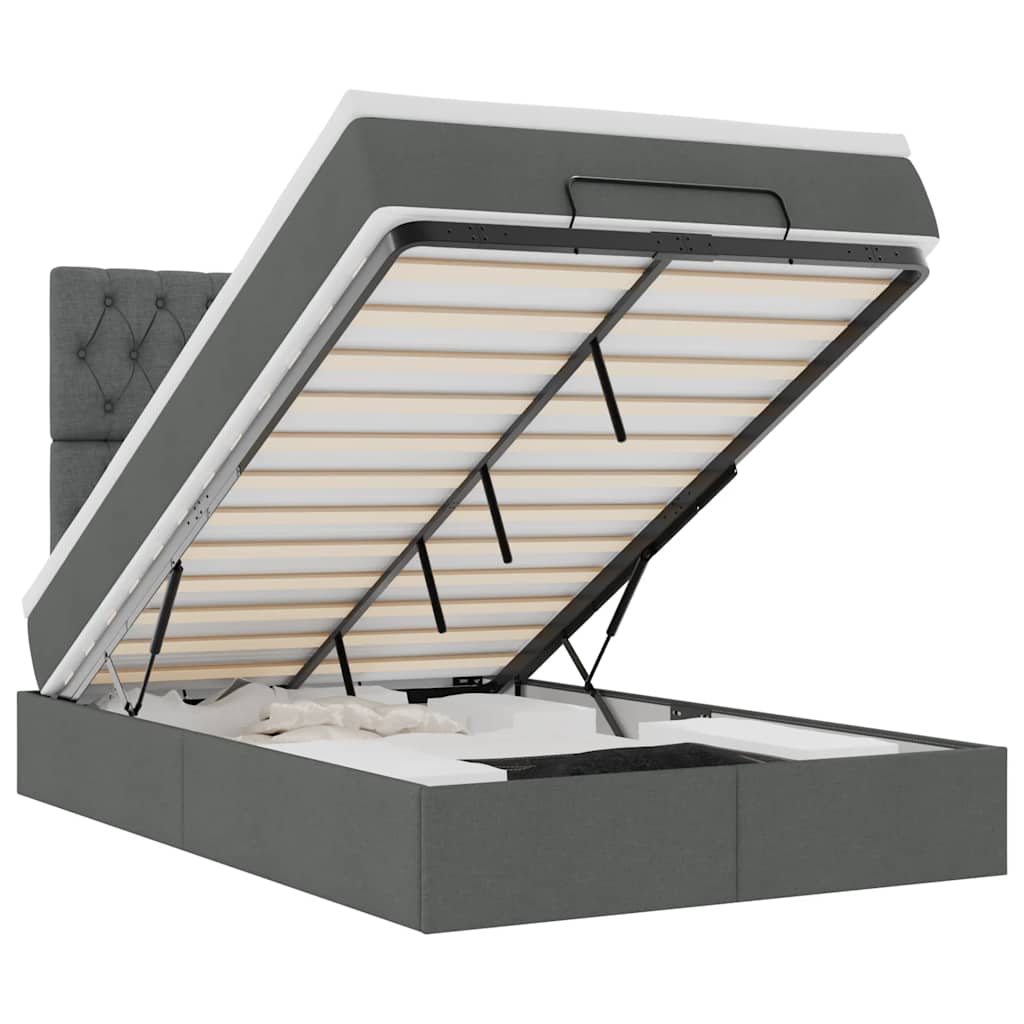 Οθωμανικό κρεβάτι με στρώμα & LEDs Σκούρο γκρι 120x190cm Ύφασμα - Pakobazaar