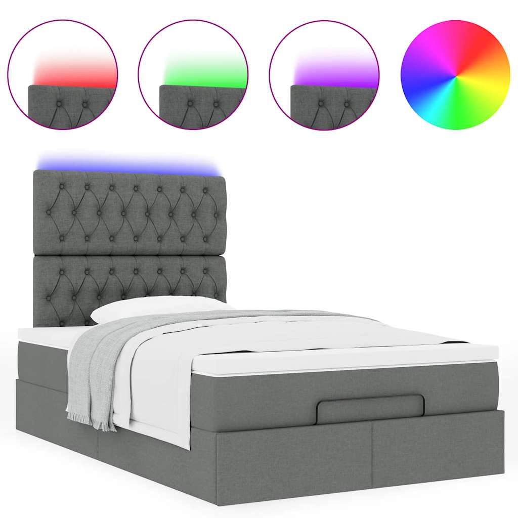 Οθωμανικό κρεβάτι με στρώμα & LEDs Σκούρο γκρι 120x190cm Ύφασμα - Pakobazaar
