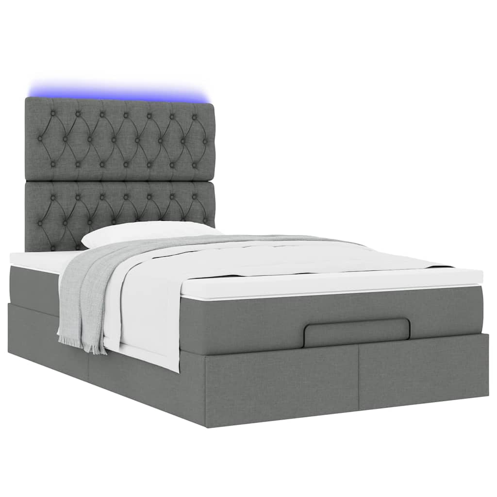 Οθωμανικό κρεβάτι με στρώμα & LEDs Σκούρο γκρι 120x190cm Ύφασμα - Pakobazaar