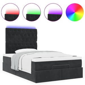 Οθωμανικό κρεβάτι με στρώμα & LEDs Μαύρο 120x190 cm Ύφασμα