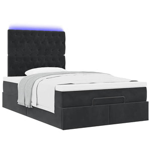 Οθωμανικό κρεβάτι με στρώμα & LEDs Μαύρο 120x190 cm Ύφασμα
