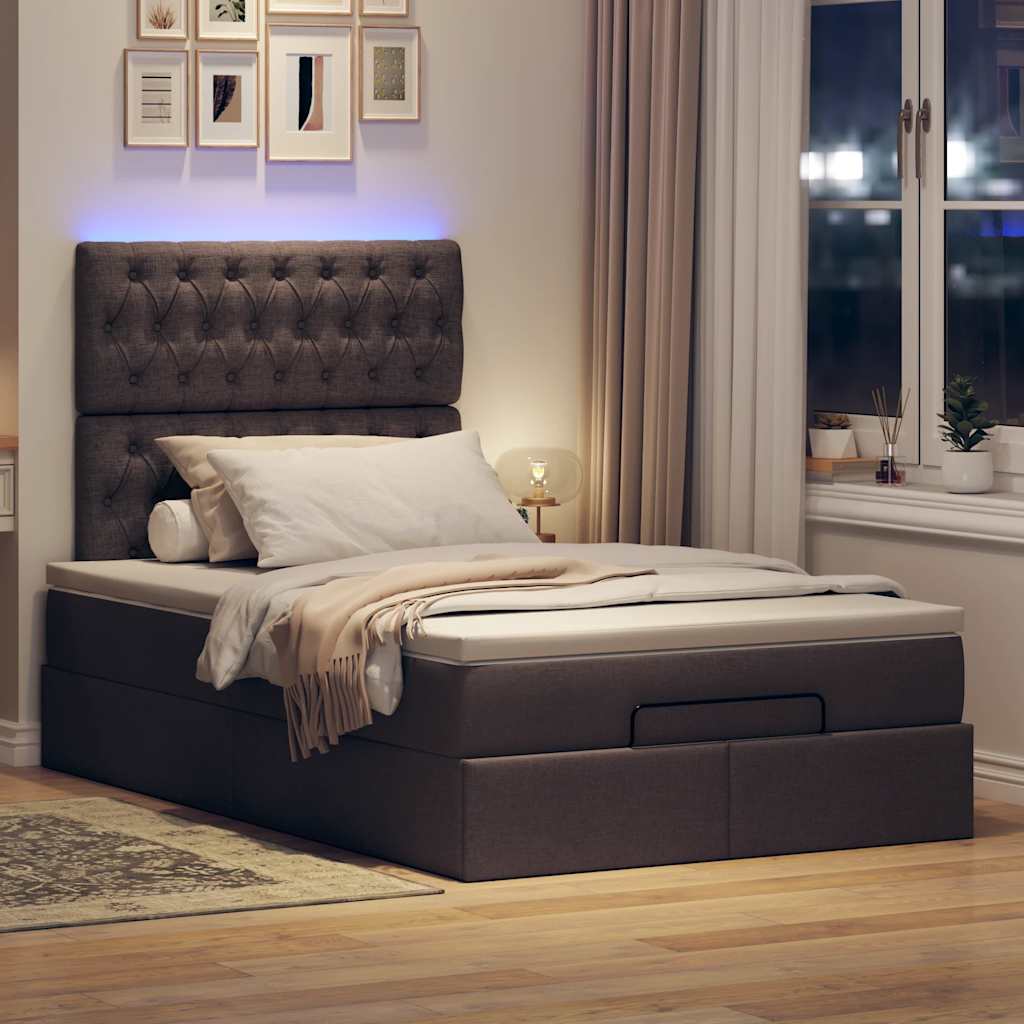 Οθωμανικό κρεβάτι με στρώμα & LEDs Σκούρο καφέ 120x190cm ύφασμα