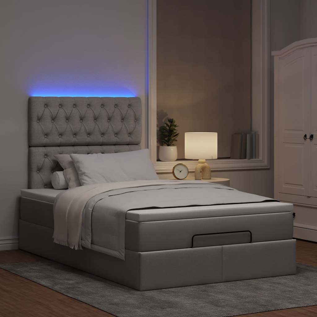 Οθωμανικό κρεβάτι με στρώμα & LEDs Taupe 120x190cm ύφασμα