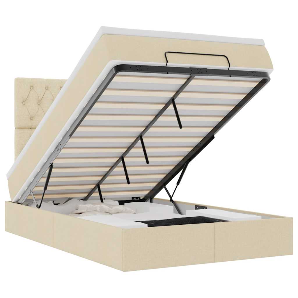 Οθωμανικό κρεβάτι με στρώμα & LEDs Cream 120x190cm ύφασμα - Pakobazaar