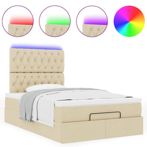 Οθωμανικό κρεβάτι με στρώμα & LEDs Cream 120x190cm ύφασμα - Pakobazaar