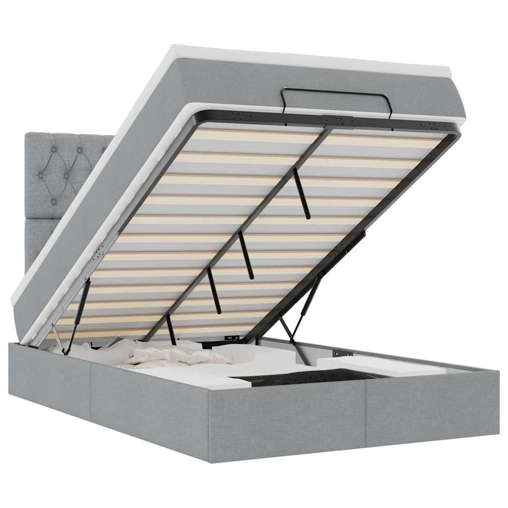 Οθωμανικό κρεβάτι με στρώμα & LEDs Ανοιχτό γκρι Ύφασμα - Pakobazaar