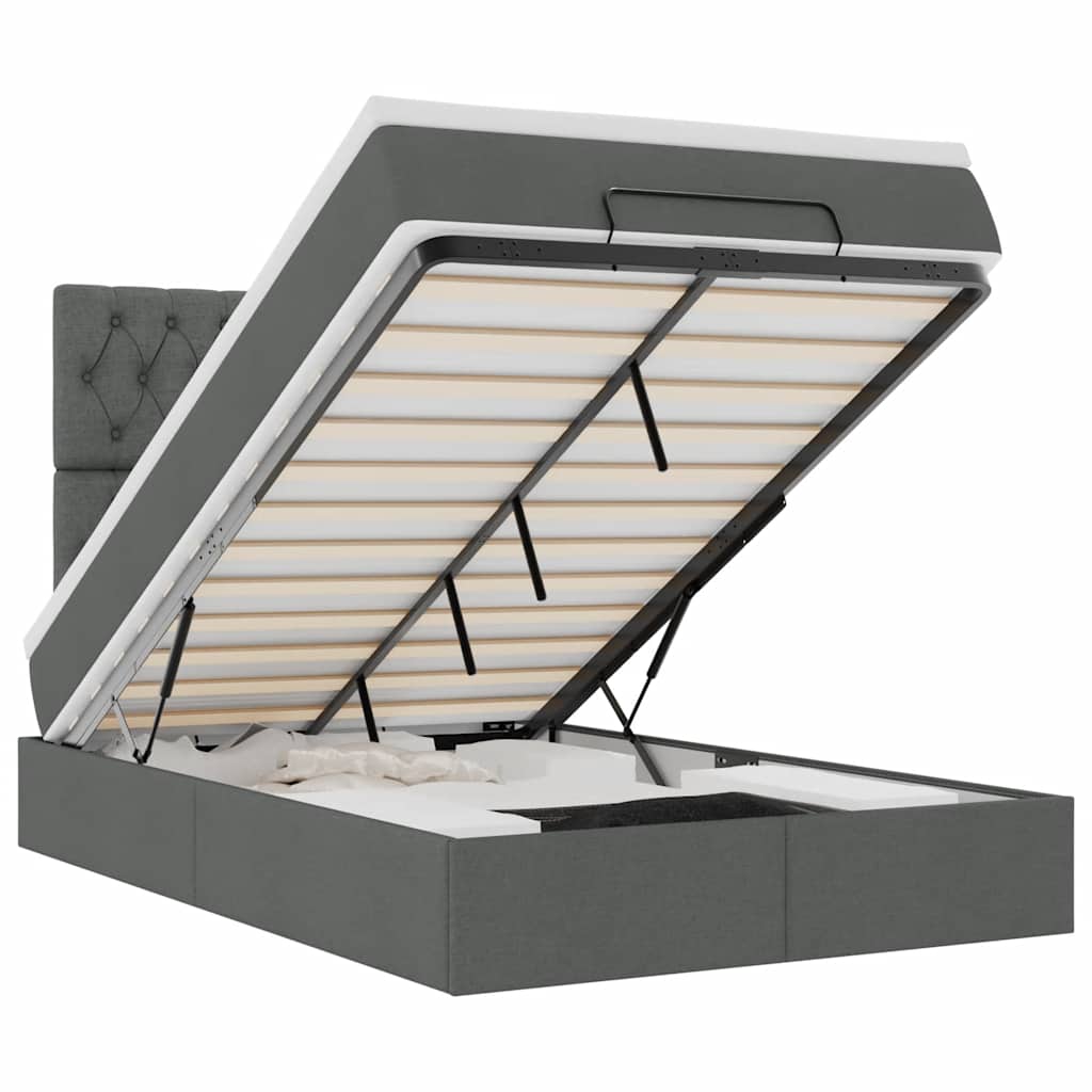 Οθωμανικό κρεβάτι με στρώμα & LEDs Σκούρο γκρι 120x200cm Ύφασμα - Pakobazaar