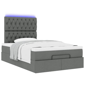 Οθωμανικό κρεβάτι με στρώμα & LEDs Σκούρο γκρι 120x200cm Ύφασμα - Pakobazaar