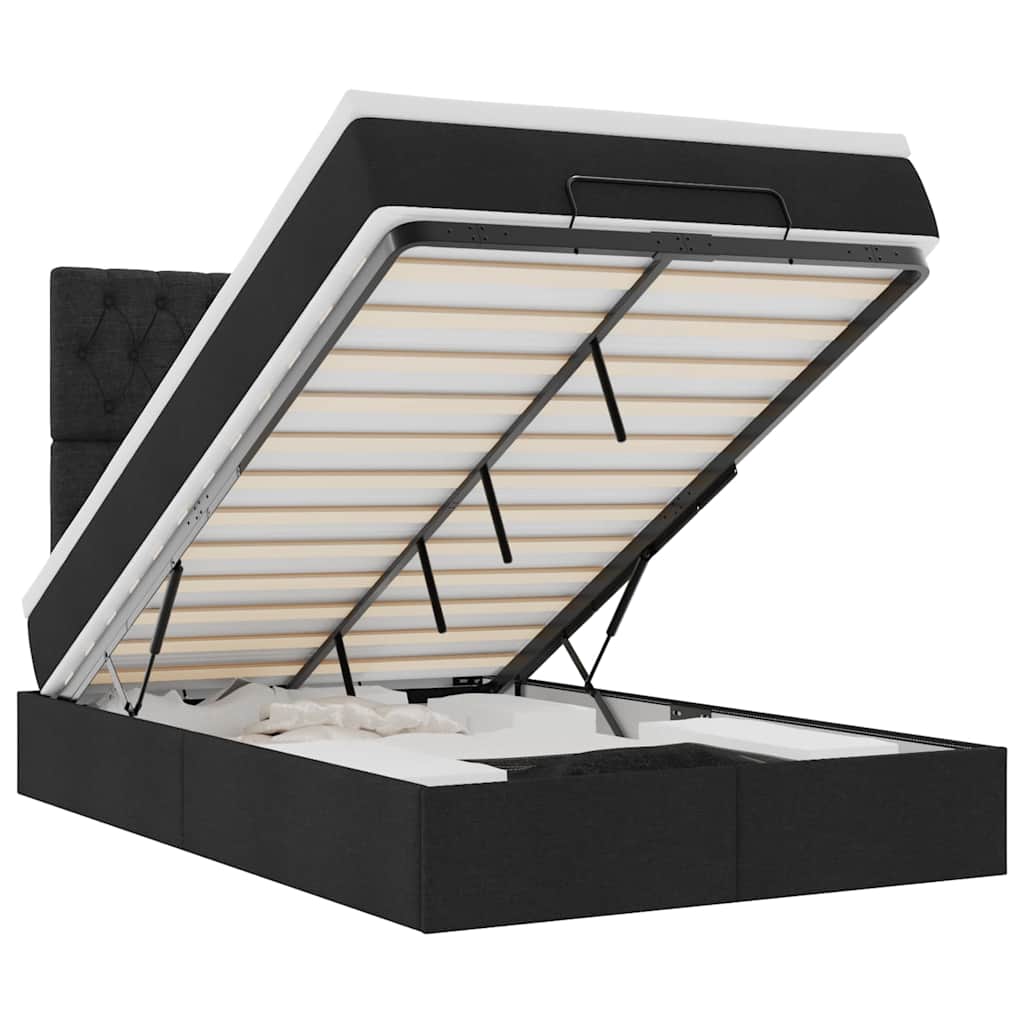 Οθωμανικό κρεβάτι με στρώμα & LEDs Μαύρο 120x200 cm Ύφασμα - Pakobazaar