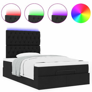 Οθωμανικό κρεβάτι με στρώμα & LEDs Μαύρο 120x200 cm Ύφασμα - Pakobazaar