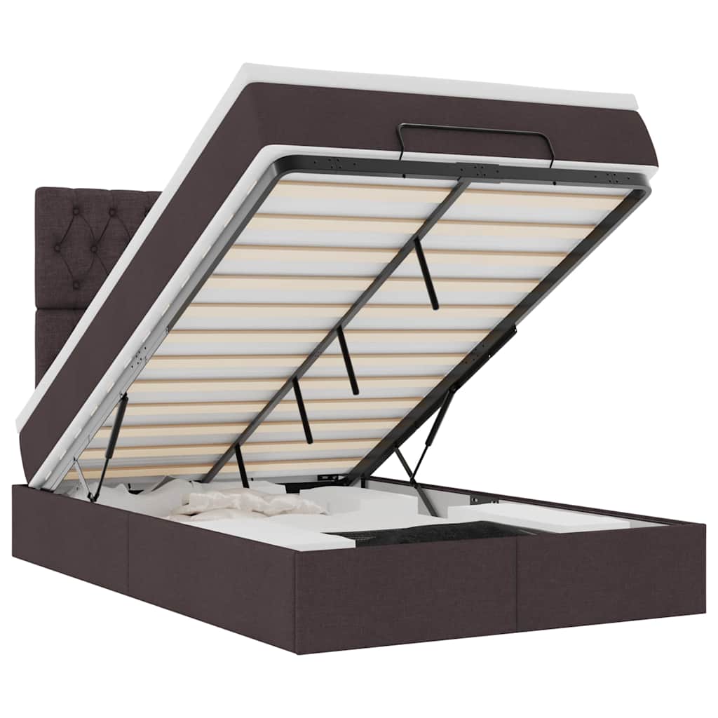 Οθωμανικό κρεβάτι με στρώμα & LEDs Σκούρο καφέ 120x200cm Ύφασμα - Pakobazaar