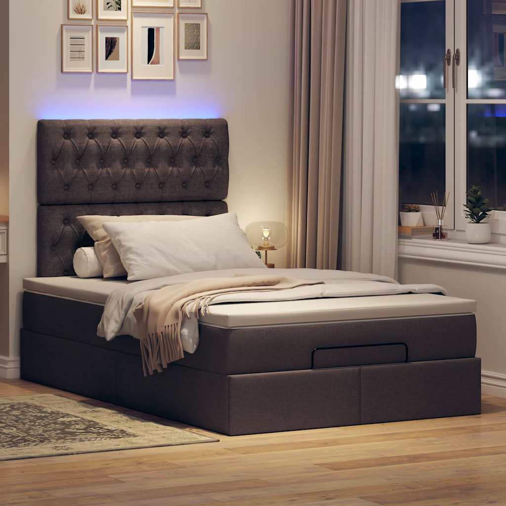 Οθωμανικό κρεβάτι με στρώμα & LEDs Σκούρο καφέ 120x200cm Ύφασμα - Pakobazaar