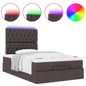Οθωμανικό κρεβάτι με στρώμα & LEDs Σκούρο καφέ 120x200cm Ύφασμα - Pakobazaar