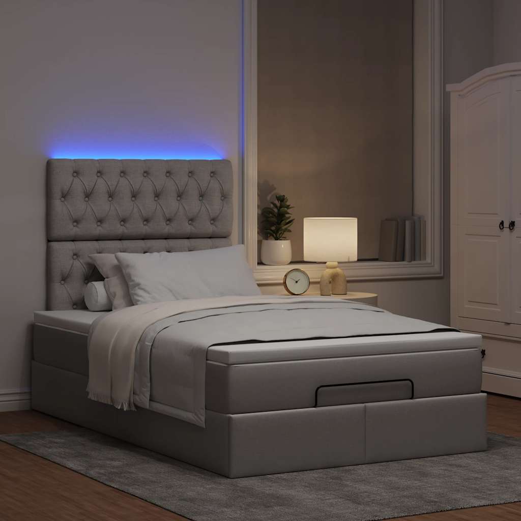 Οθωμανικό κρεβάτι με στρώμα & LEDs Taupe 120x200cm ύφασμα - Pakobazaar