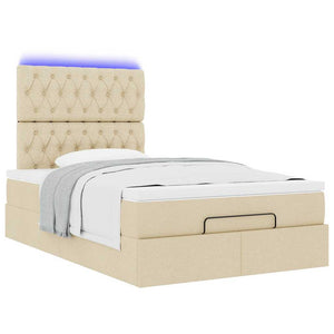 Οθωμανικό κρεβάτι με στρώμα & LEDs Cream 120x200cm ύφασμα - Pakobazaar