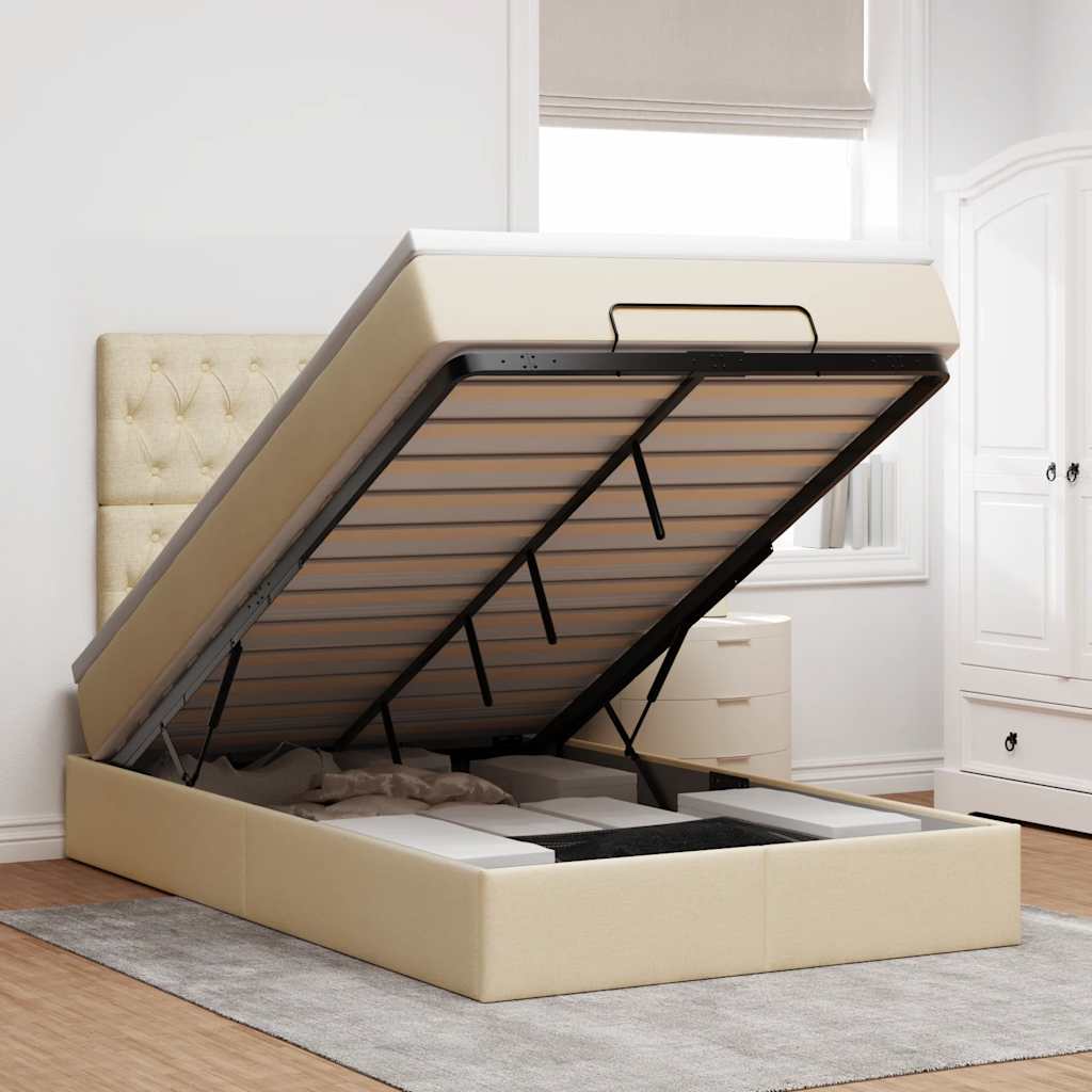 Οθωμανικό κρεβάτι με στρώμα & LEDs Cream 120x200cm ύφασμα - Pakobazaar