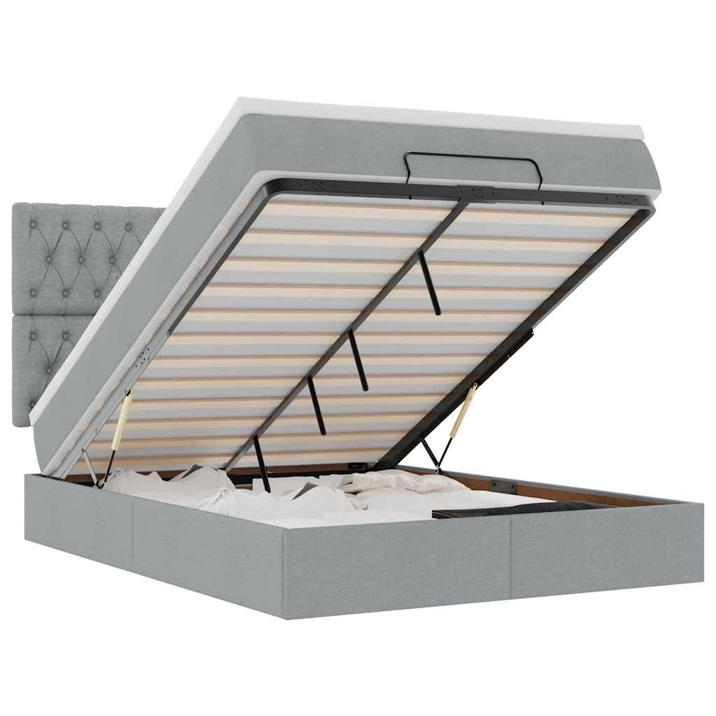 Οθωμανικό κρεβάτι με στρώμα&LEDs Ανοιχτό γκρι 140x190cm Ύφασμα - Pakobazaar