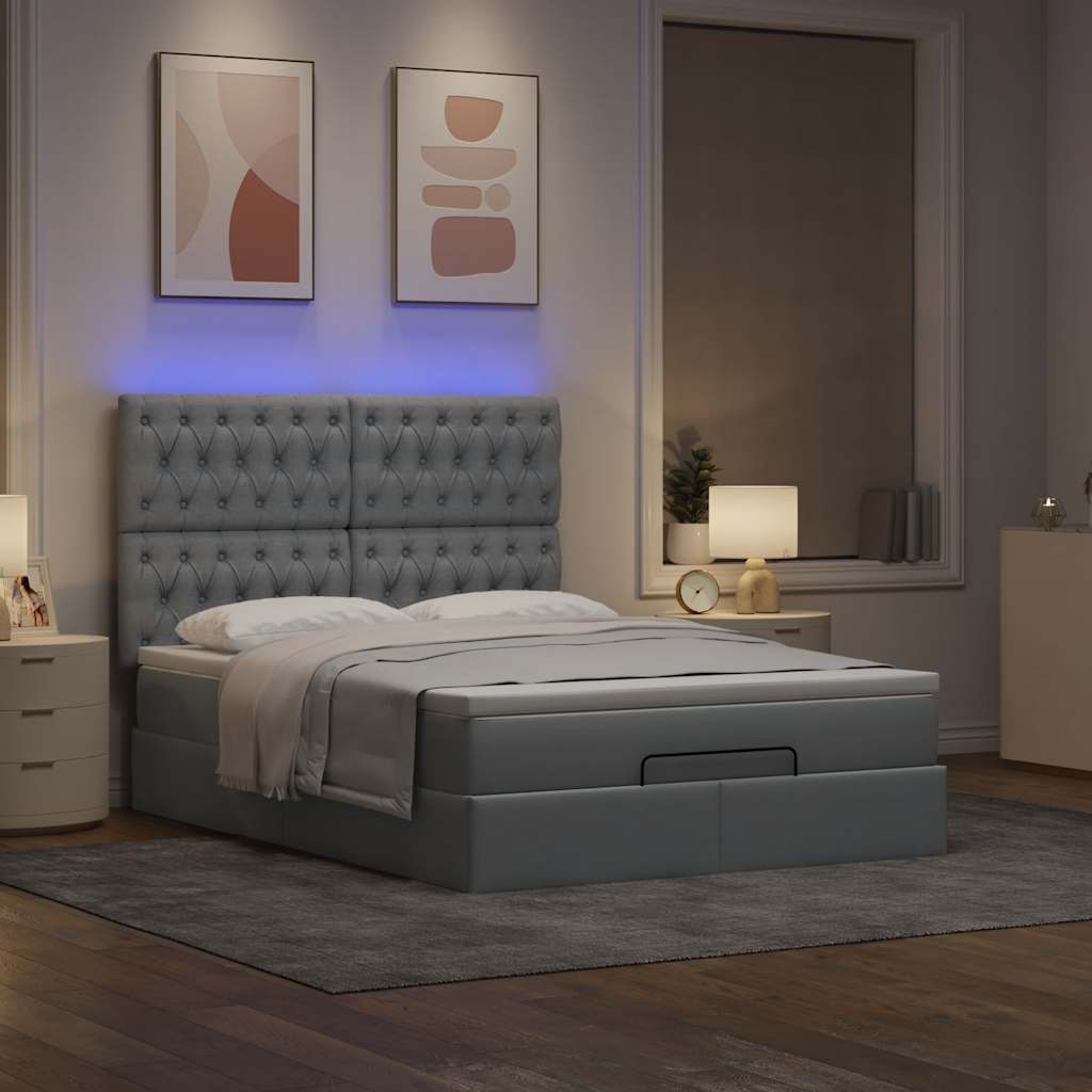 Οθωμανικό κρεβάτι με στρώμα&LEDs Ανοιχτό γκρι 140x190cm Ύφασμα - Pakobazaar
