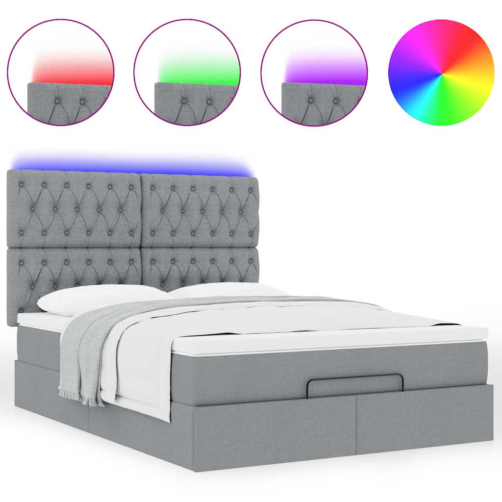 Οθωμανικό κρεβάτι με στρώμα&LEDs Ανοιχτό γκρι 140x190cm Ύφασμα - Pakobazaar