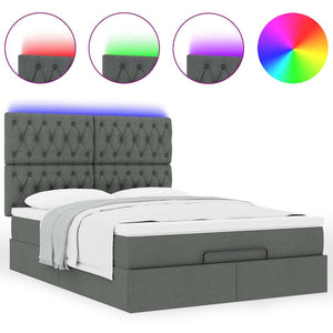 Οθωμανικό κρεβάτι με στρώμα & LEDs Σκούρο γκρι 140x190cm Ύφασμα - Pakobazaar