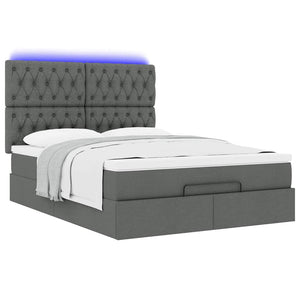 Οθωμανικό κρεβάτι με στρώμα & LEDs Σκούρο γκρι 140x190cm Ύφασμα - Pakobazaar