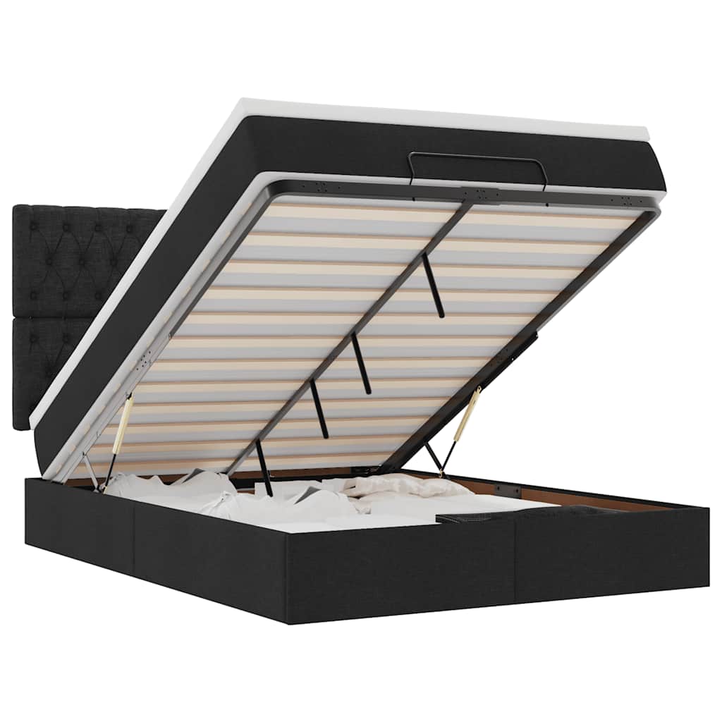 Οθωμανικό κρεβάτι με στρώμα & LEDs Μαύρο 140x190 cm Ύφασμα - Pakobazaar