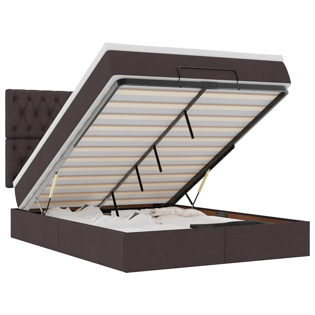 Οθωμανικό κρεβάτι με στρώμα & LEDs Σκούρο καφέ 140x190cm Ύφασμα - Pakobazaar