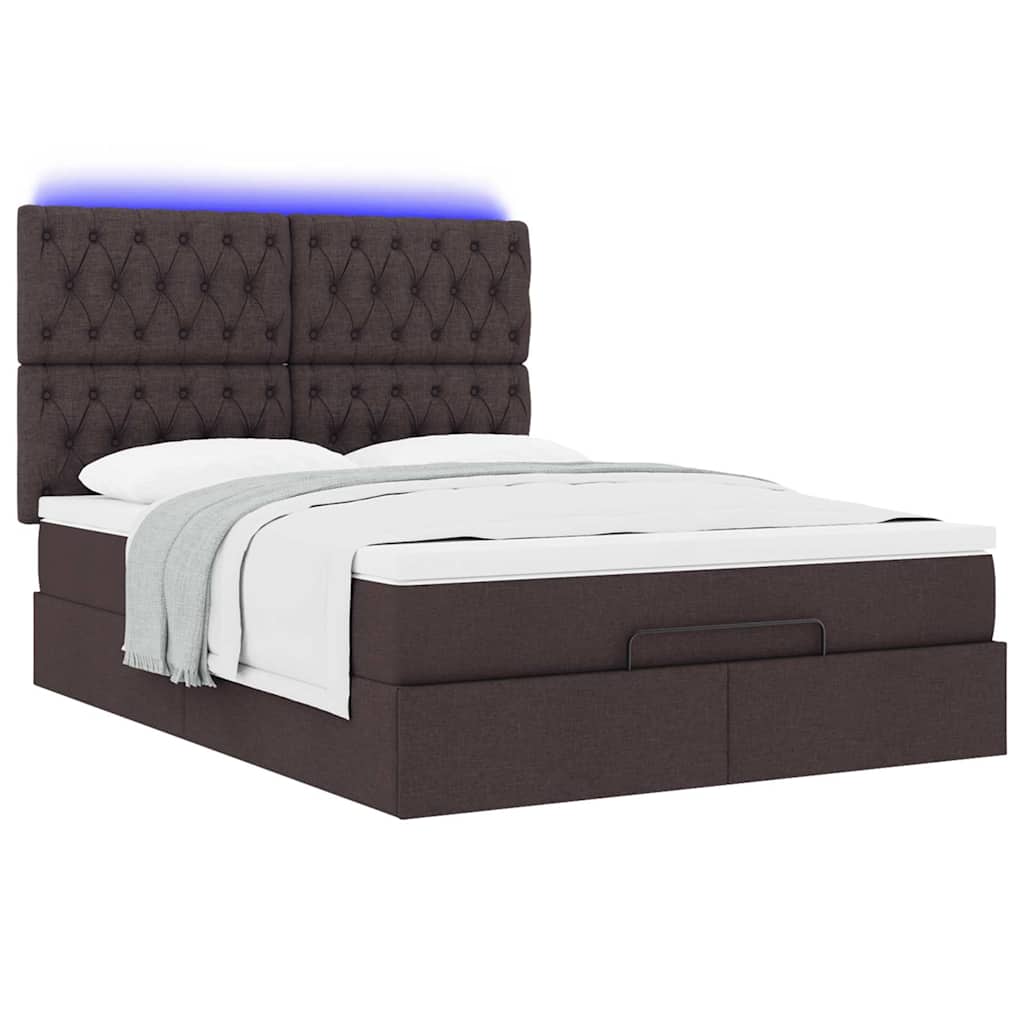 Οθωμανικό κρεβάτι με στρώμα & LEDs Σκούρο καφέ 140x190cm Ύφασμα - Pakobazaar