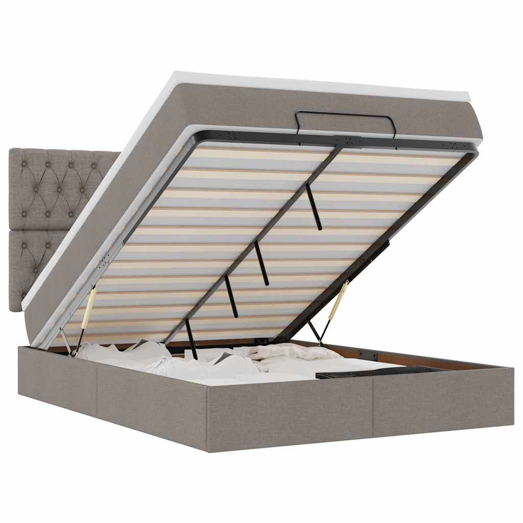 Οθωμανικό κρεβάτι με στρώμα & LEDs τεφρόχρουν χρώμα Ύφασμα