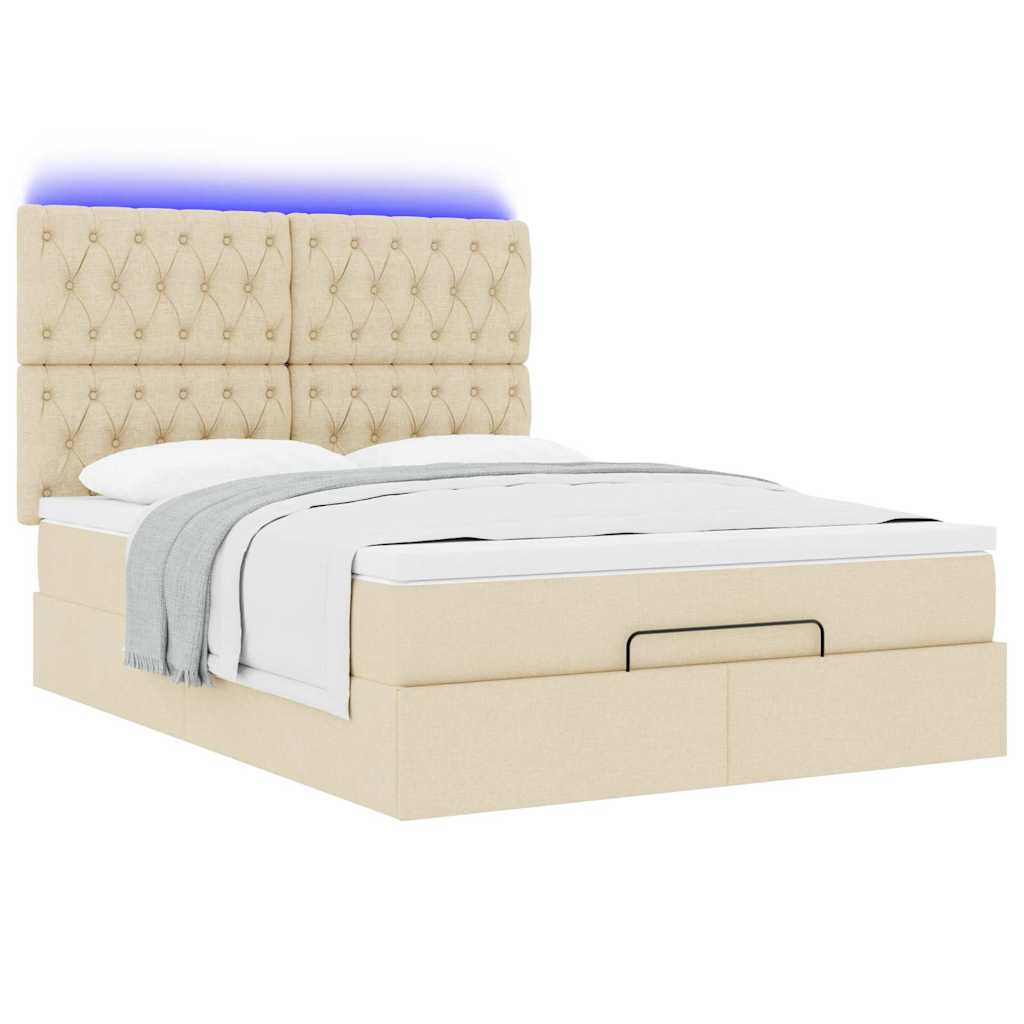 Οθωμανικό κρεβάτι με στρώμα & LEDs Cream 140x190cm Ύφασμα - Pakobazaar