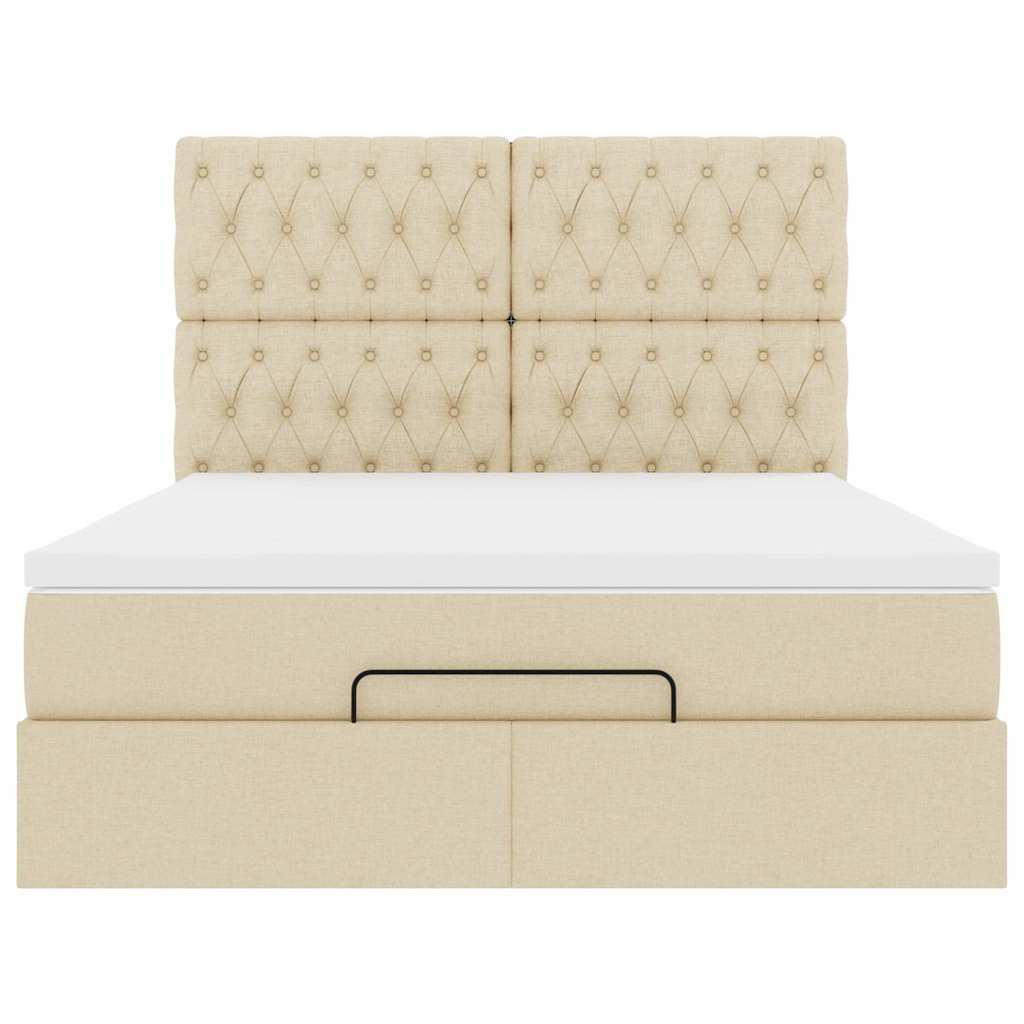 Οθωμανικό κρεβάτι με στρώμα & LEDs Cream 140x190cm Ύφασμα - Pakobazaar