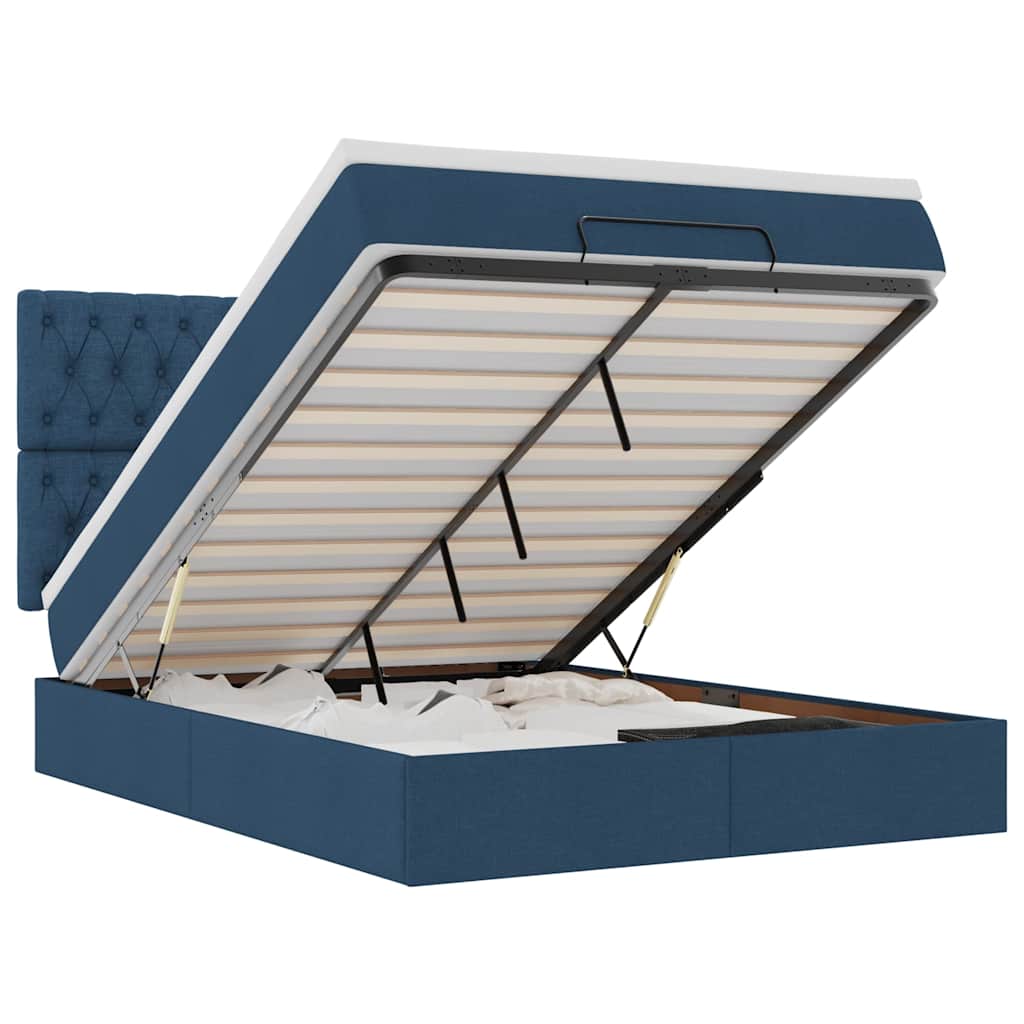 Οθωμανικό κρεβάτι με στρώμα & LEDs Μπλε 140x190cm Ύφασμα - Pakobazaar