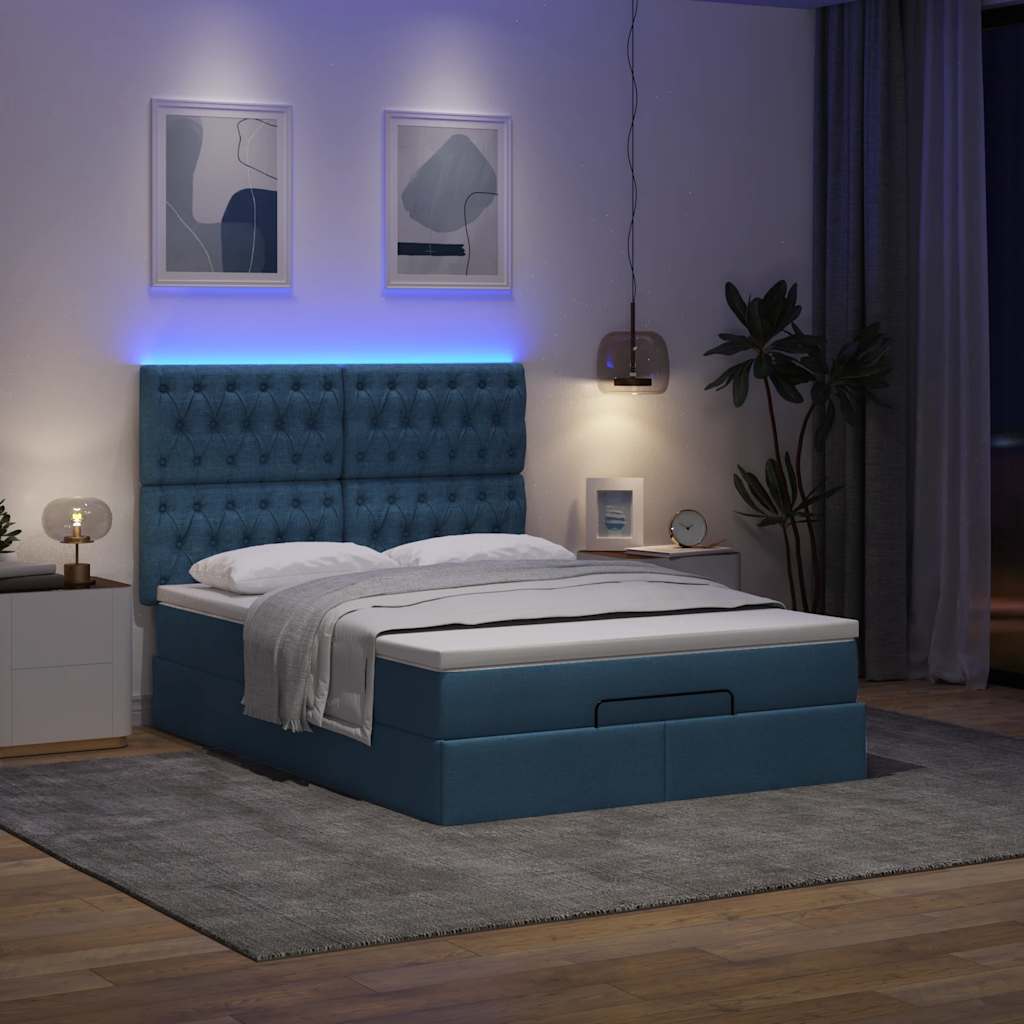 Οθωμανικό κρεβάτι με στρώμα & LEDs Μπλε 140x190cm Ύφασμα - Pakobazaar