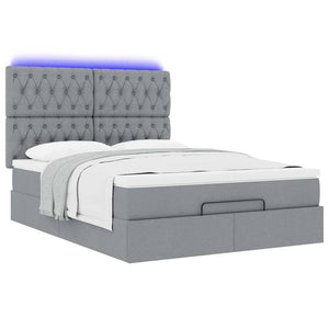 Οθωμανικό κρεβάτι με στρώμα & LEDs Ανοιχτό γκρι ύφασμα - Pakobazaar