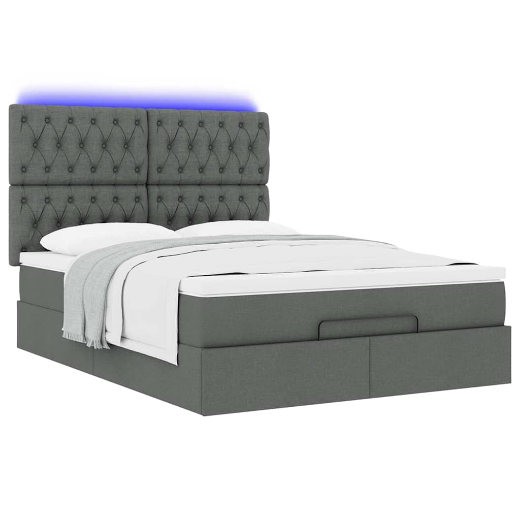 Οθωμανικό κρεβάτι με στρώμα & LEDs Σκούρο γκρι 140x200cm Ύφασμα